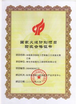 2008年獲得國家火炬計劃項目驗收合格證書